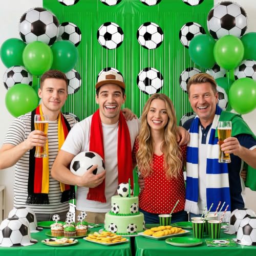 3 Pcs Soccer Party Decorations Foil Curtains - 9.9x6.6 Ft Soccer Birthday Party Supplies Fringe Backdrop Football Theme Party Favors for 2026 World Cup Tailgate