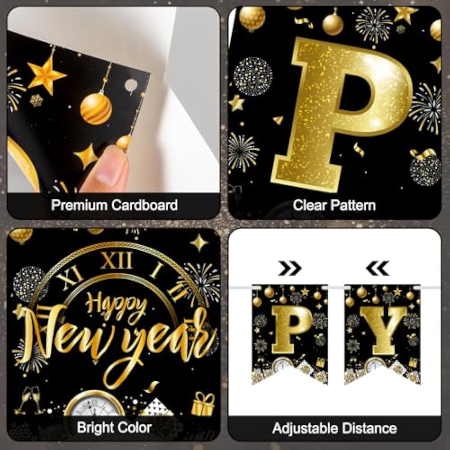 Black Gold Happy New Year 2026 Banner Garland Party Decorations Favors Props