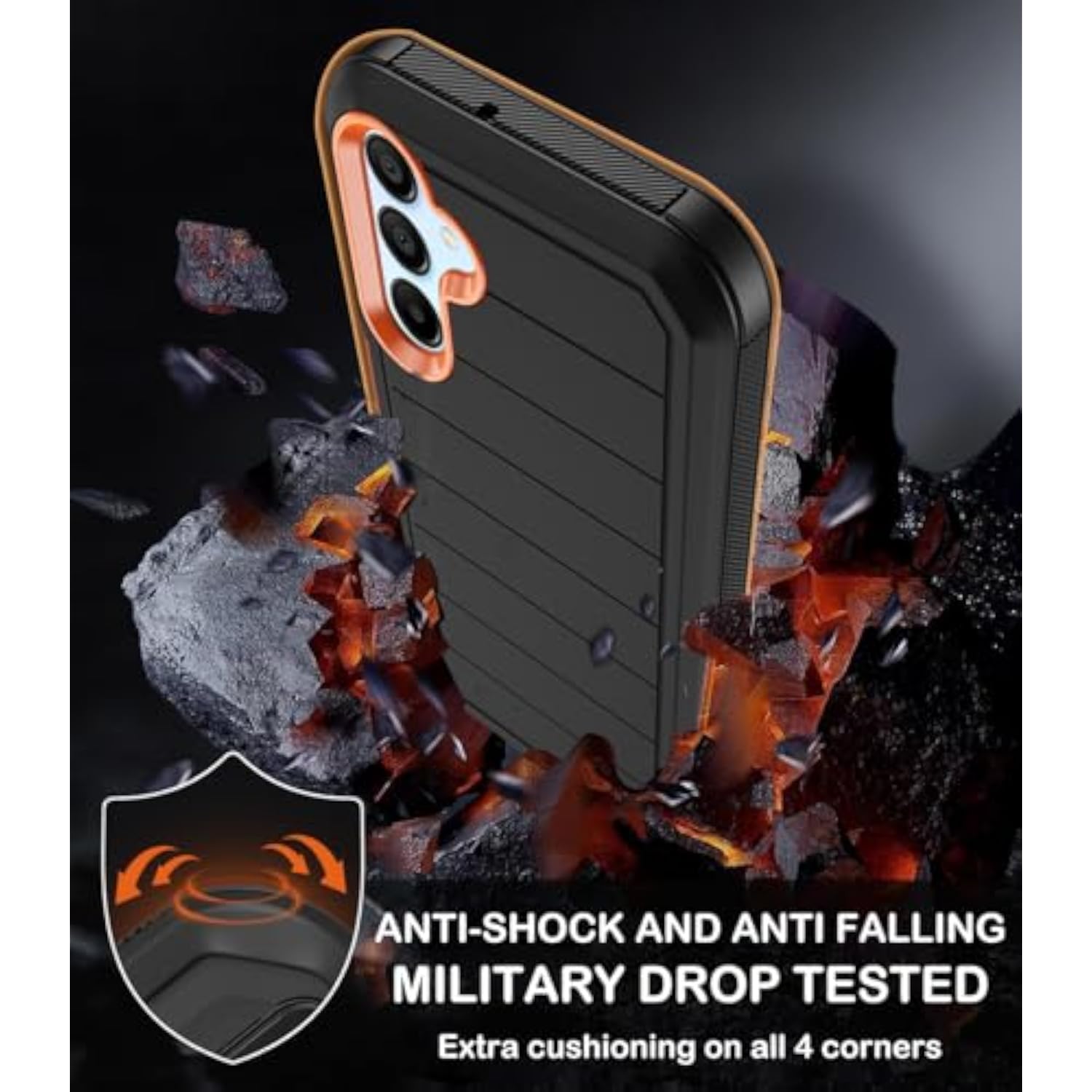 Samsung Galaxy A15 5G Heavy Duty Shockproof Phone Case with Belt Clip Holster, Built-in Screen Protector, Military Grade Durable Drop Protection Kickstand for Samsung Galaxy A15 5G (Black/Orange)