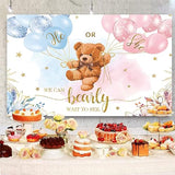 7x5ft Gender Reveal Backdrop Baby Bear Boy or Girl Photography Background Baby Shower Party Blue and Pink Banner Decorations Supplies Photo Booth Props