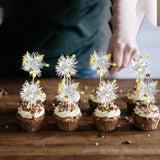 30pcs Foil Firework Cupcake Toppers Stars Sparkle Silver Party Decorations