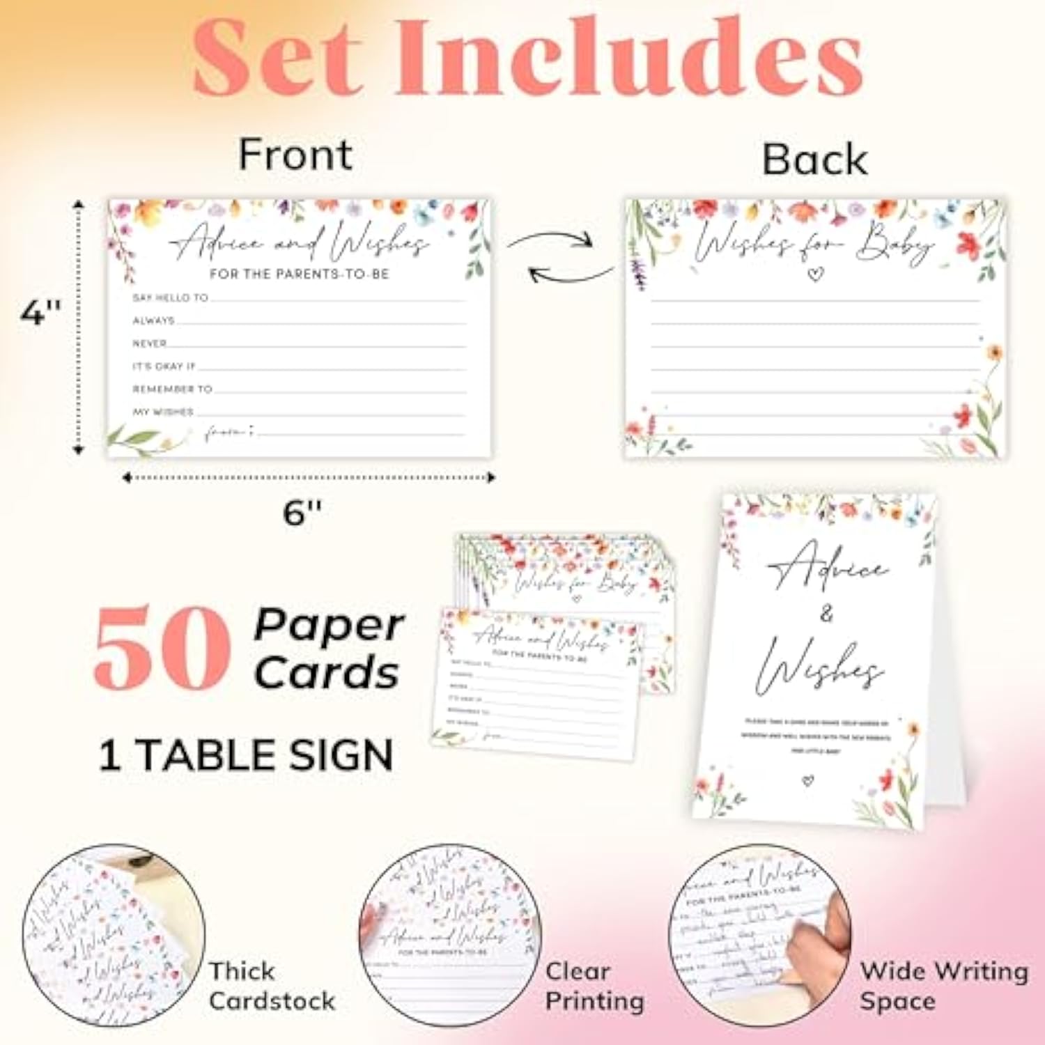 Baby Shower Advice Cards For Parents To Be - 50 Pcs Advice And Wishes Cards For Wildflower Baby Shower Decorations Ideas, Words Of Wisdom For New Parents