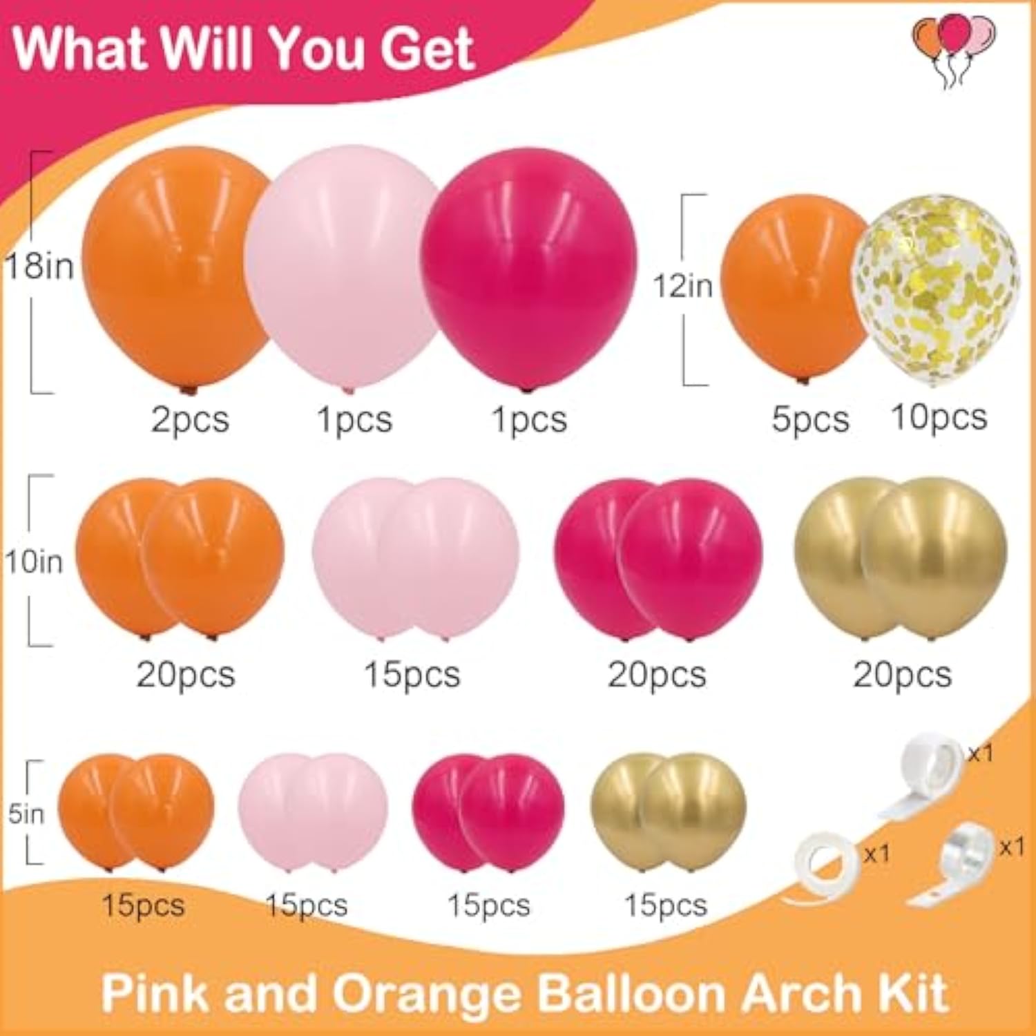 Pink and Orange Balloon Arch Kit: 154 Piece Party Decor
