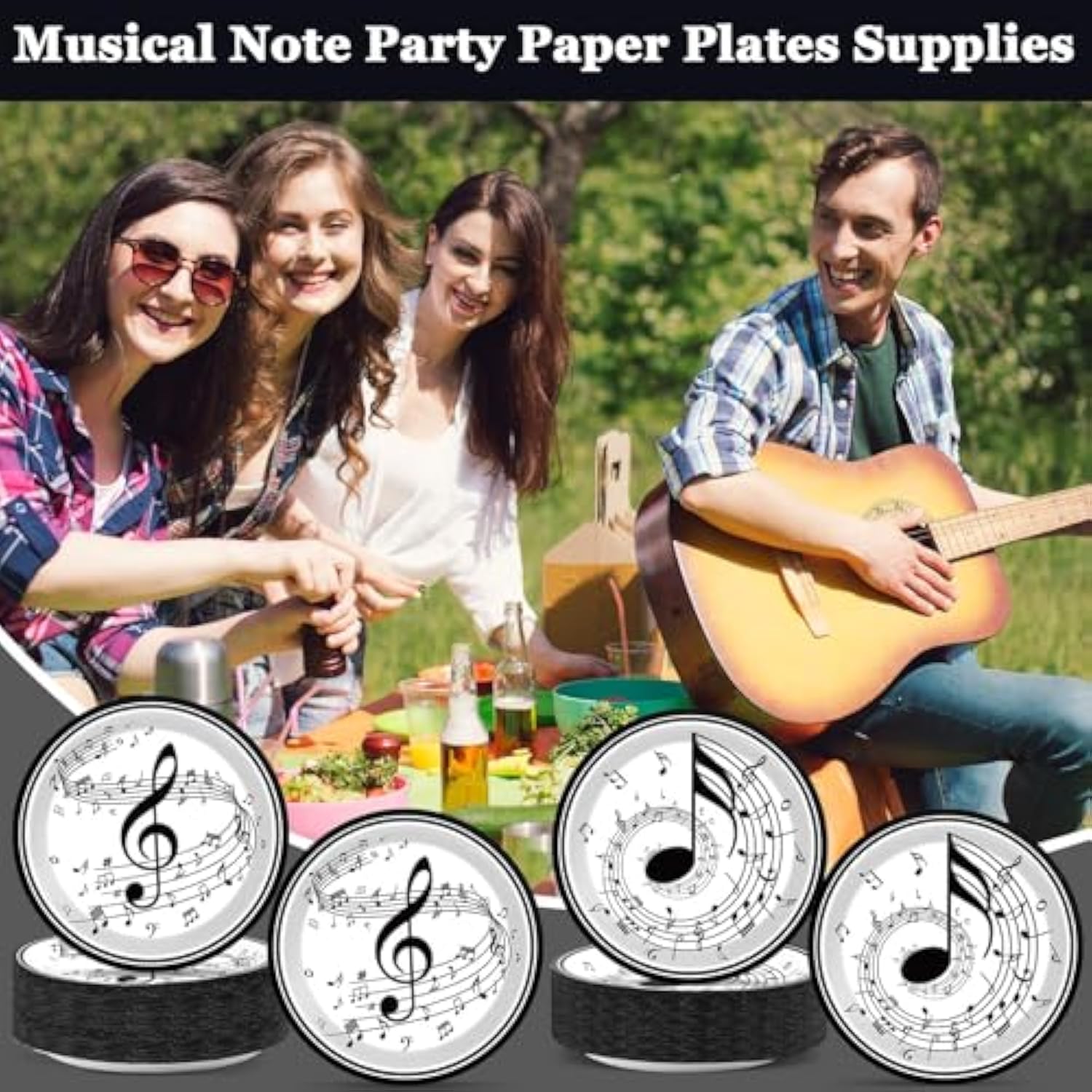 50Pcs 7Inch Musical Note Plates Music Themed Tableware Newborn Baby Shower Musical Notes Disposable Paper Dinnerware For Picnic Dessert Kids Party Baby Shower Birthday Music Party Decorations