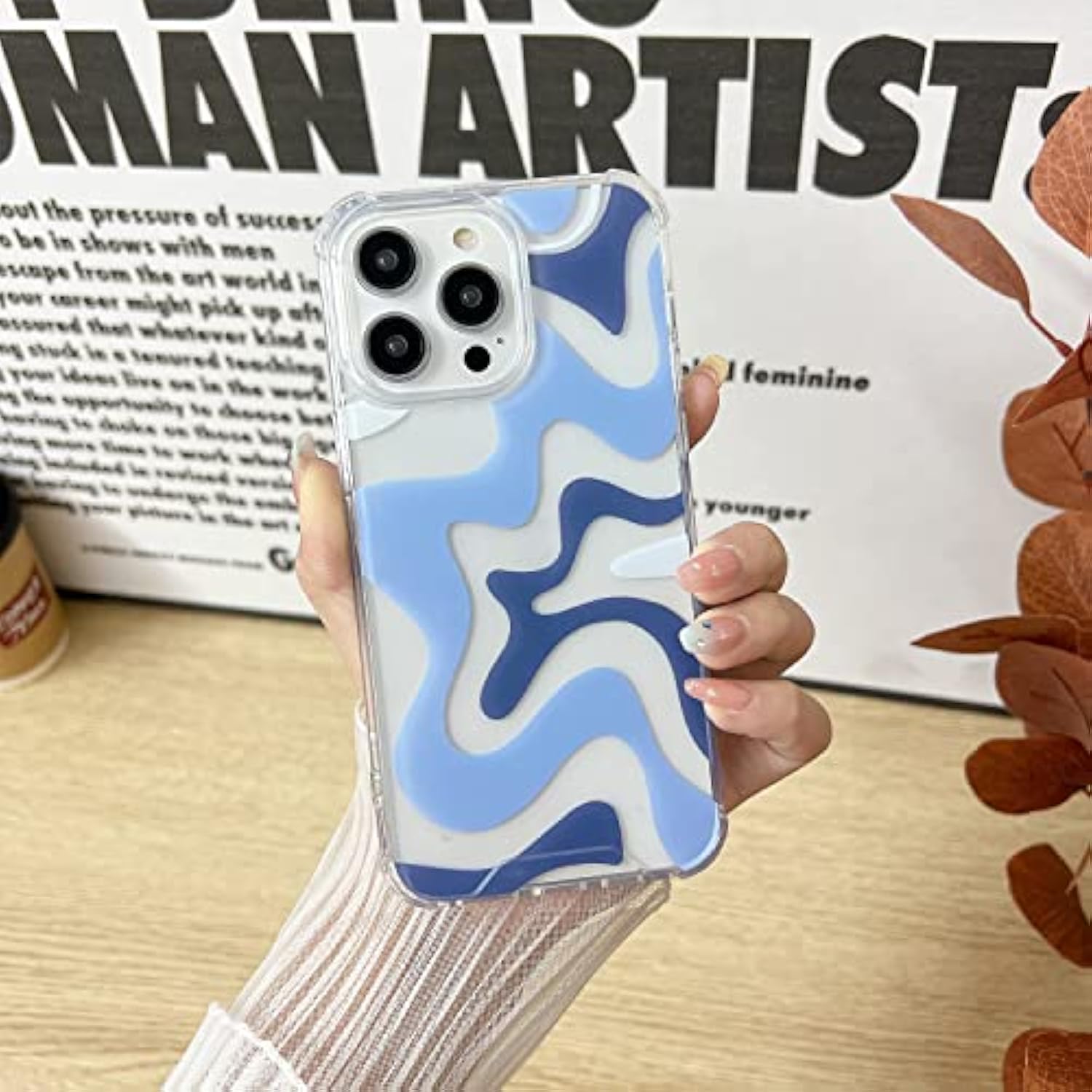 Compatible With Iphone 14 / Iphone 13 Phone Case, Cute Art Wavy Painted For Women Girls, Soft Tpu Edge Pc Back Protective Shockproof Phone Case-Blue (Iphone 14 / Iphone 13)