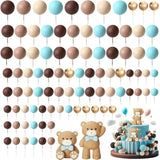 101 Pcs Bear Ball Cake Toppers Blue Brown Gold Khaki Mini Balloons Foam Balls Cake Toppers For Bear Birthday Baby Shower Wedding Decoration