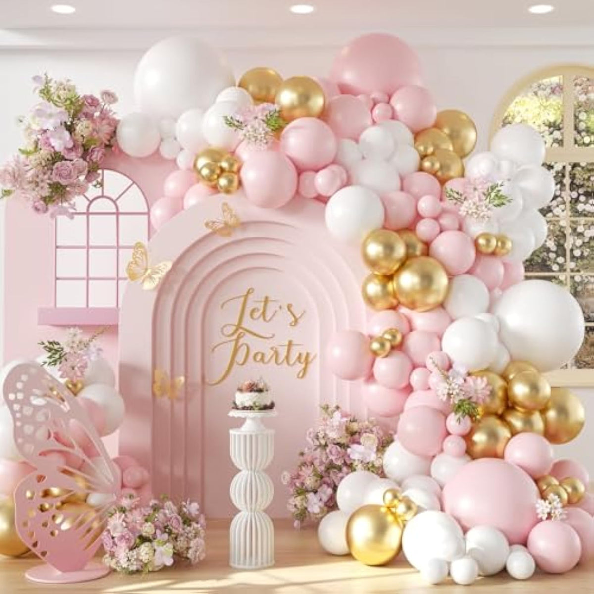 Pink & Gold Balloon Garland Kit: Party Arch Decor (136pcs)