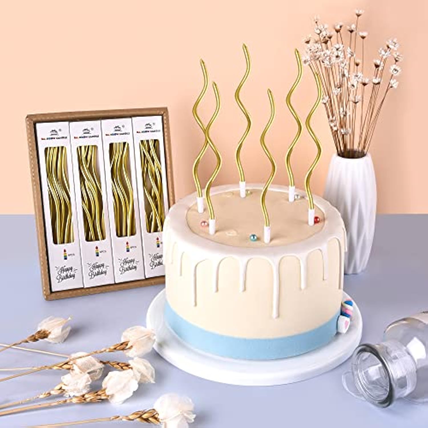48-Count Gold Spiral Long Thin Metallic Birthday Candles, Cake Candles, Birthday Parties, Wedding Decorations, Party Candles