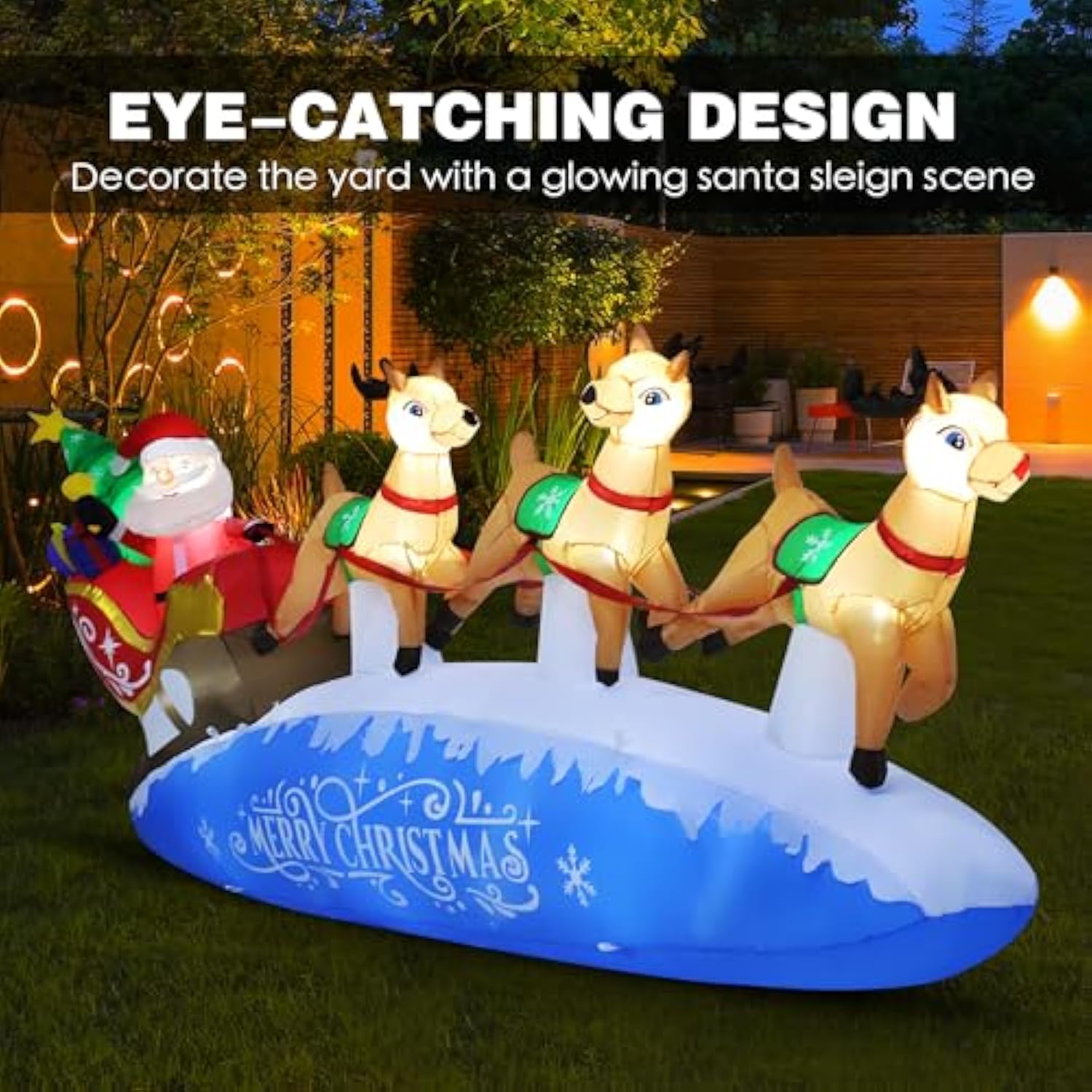 Zpisf 10 Ft Santa Sleigh With Reindeer Christmas Inflatables Outdoor Decorations, Christmas Blow Up Yard Decorations