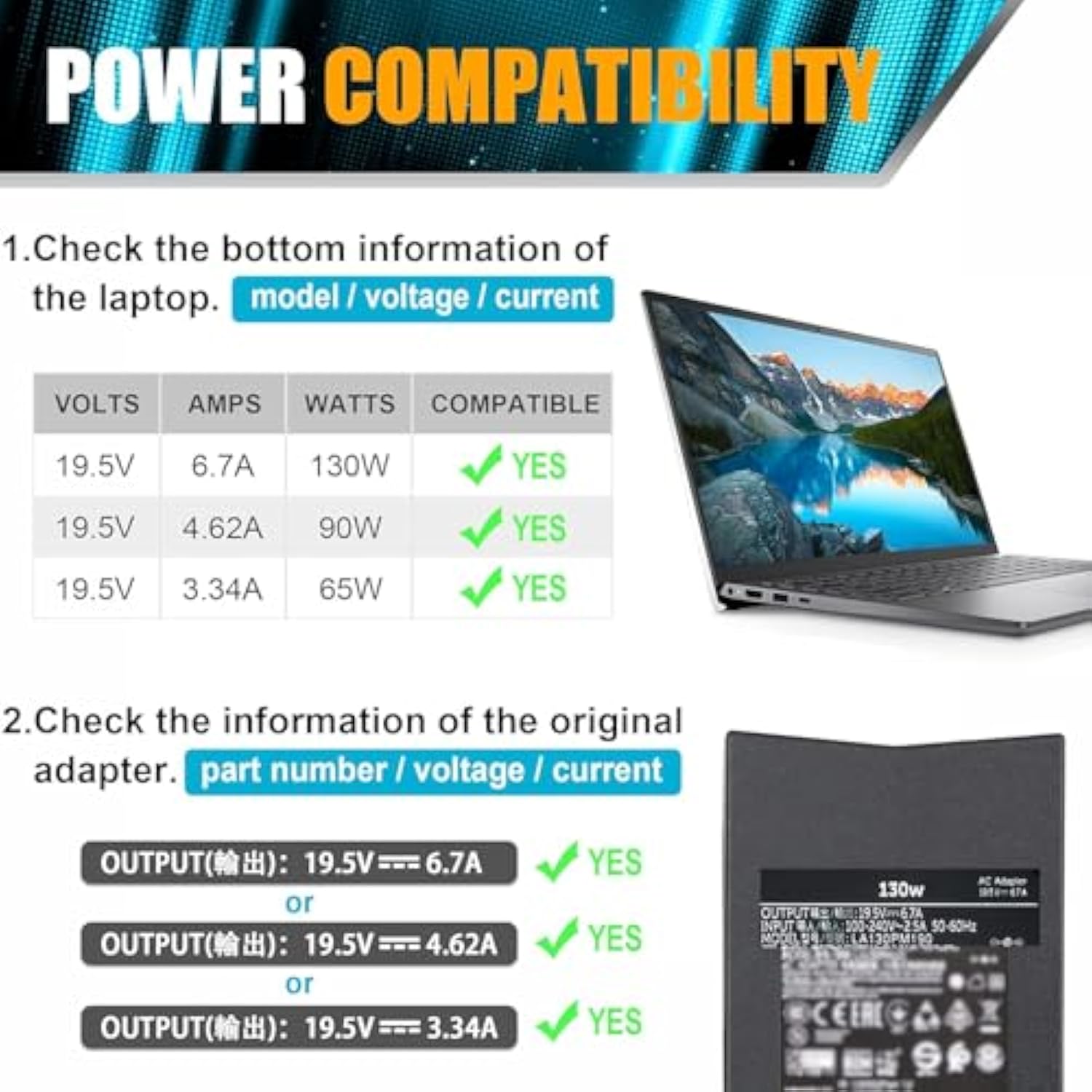 130W Ac Adapter Laptop Charger Compatible With Dell Precision M20 M60 M70 M90