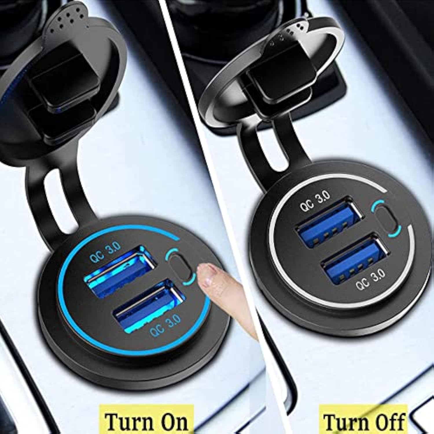 [2 Pack] 12V Dual Usb Quick Charger 3.0 Port Waterproof Power Outlet With Power Switch For Car, Golf Cart, Boat, Marine, Bus, Truck, Rv, Motorcycle