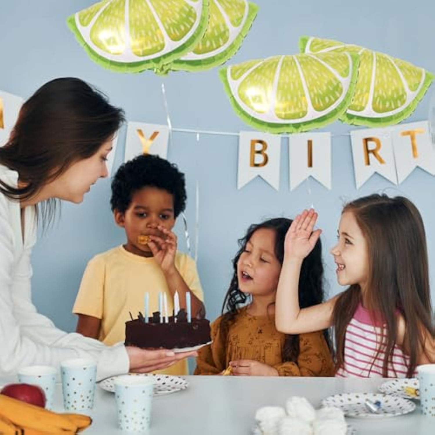 4 Pieces 26 Inches Large Fruit Lime Balloons, Green Aluminum Foil Lemon Balloon For Fruit Themed Birthday Wedding Decorations Party Supplies