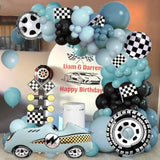 Race Car Balloon Garland Arch Kit 154Pcs Dusty Blue Black Latex Balloon Wheel Checkered Foil Balloons For Race Car Baby Shower Party Two Fast Birthday Party Decorations