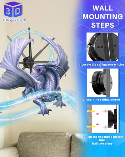 3D Hologram Fan, 18 Inch 3D Holographic Fan 2000*704Px Resolution 352Pcs Hd Led Beads With Remote/Bluetooth/Wifi, Holographic Video Advertising Projector For Business,Halloween,Party,Bar (45Cm, 8G)