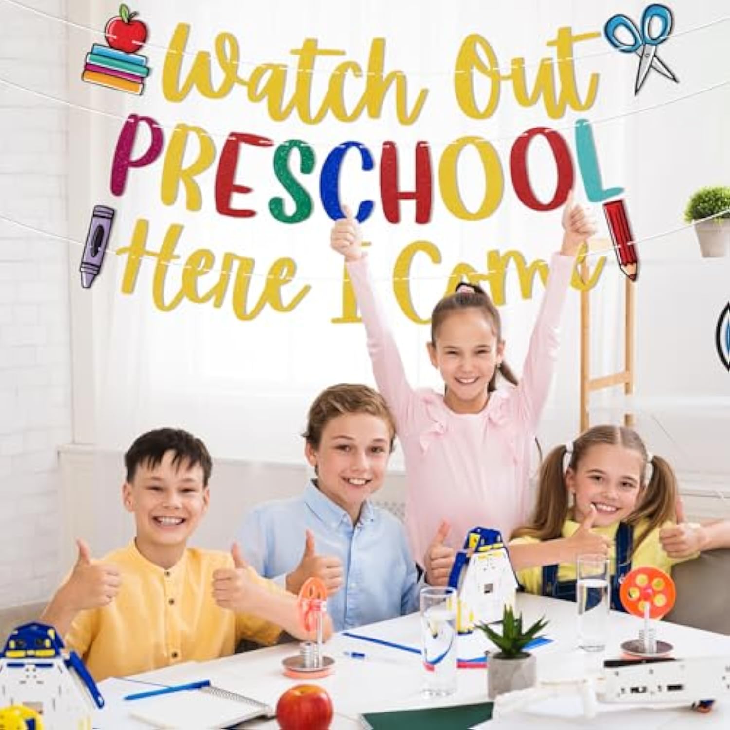 Watch Out Preschool Here I Come Banner -First Day Of Preschool Classroom Decorations, First Day Of School Banner, Welcome To Preschool Party Decorations