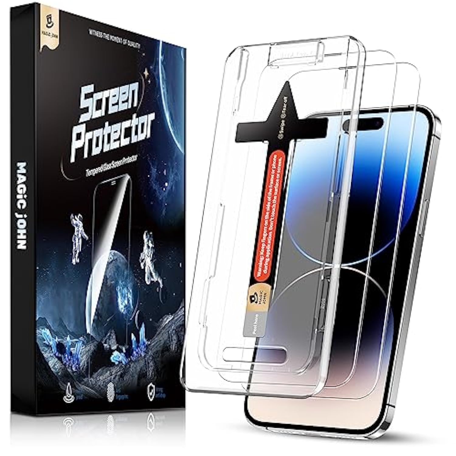 2 Pack For Iphone 14 Pro 6.1 Inch Tempered Glass Screen Protector, Bubble Free, Dynamic Island Compatible, Hd Clear, Easy Installation