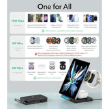 Foldable Wireless Charger For Samsung, 3 In 1 Fast Samsung Charging Station For S25 Ultra S24/S23/S22/Z Fold 7/6/Z Flip/Note, Rotatable Samsung Watch Charger For Galaxy Ultra/8/7/6, Galaxy Buds, Black