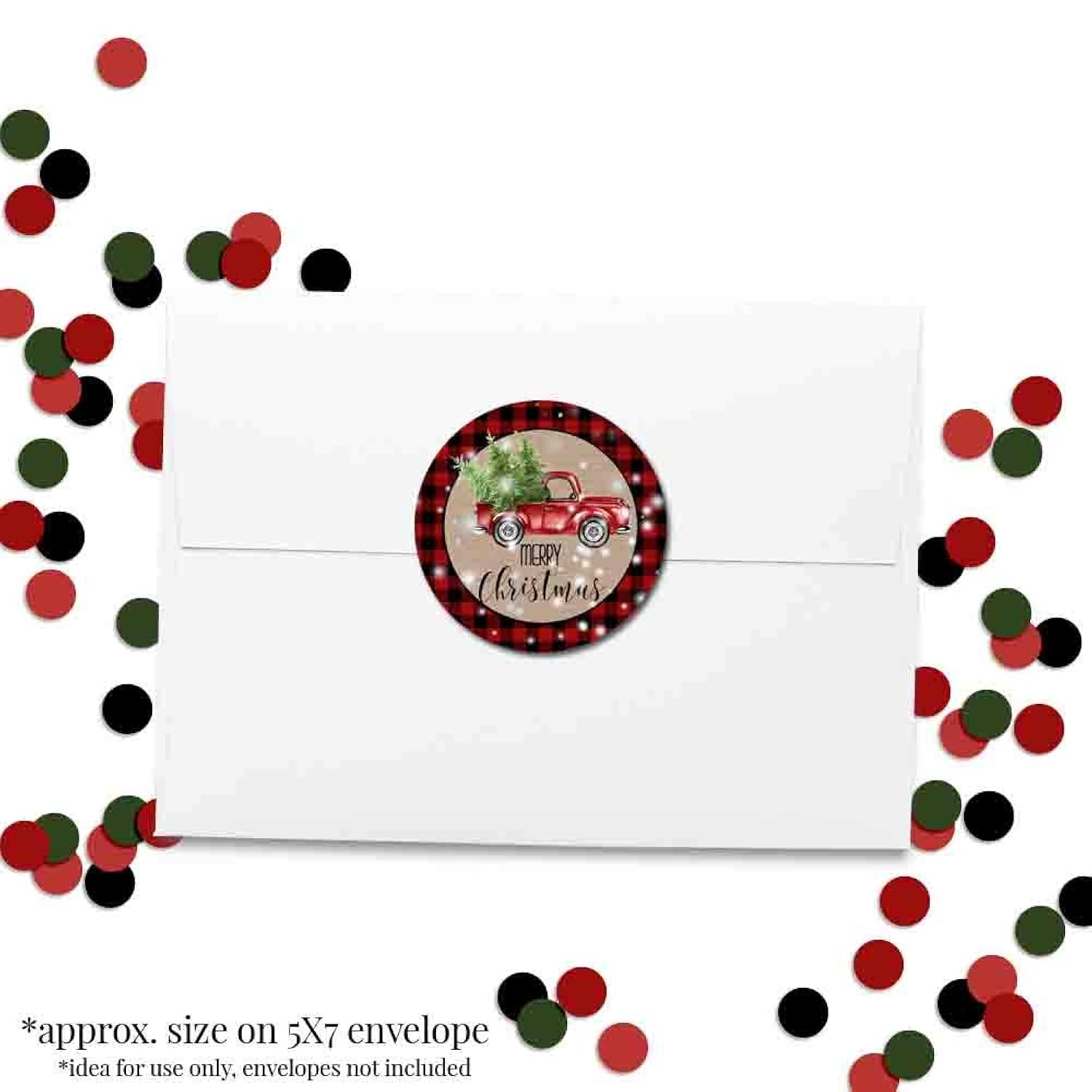 Watercolor Red Pickup Truck Snowy Christmas Thank You Sticker Labels, 40 2" Party Circle Stickers By Amandacreation, Great For Party Favors, Envelope Seals & Goodie Bags