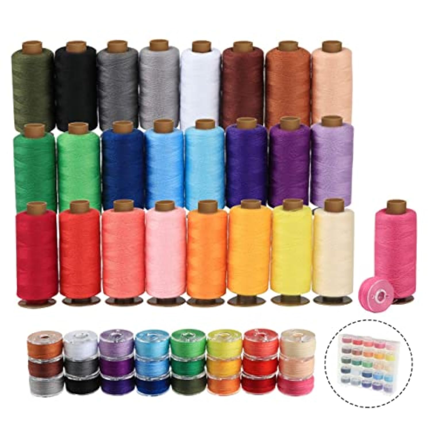 50 Pcs Prewound Bobbins Sewing Thread Kit, 400 Yards Each, 25 Assorted Colors