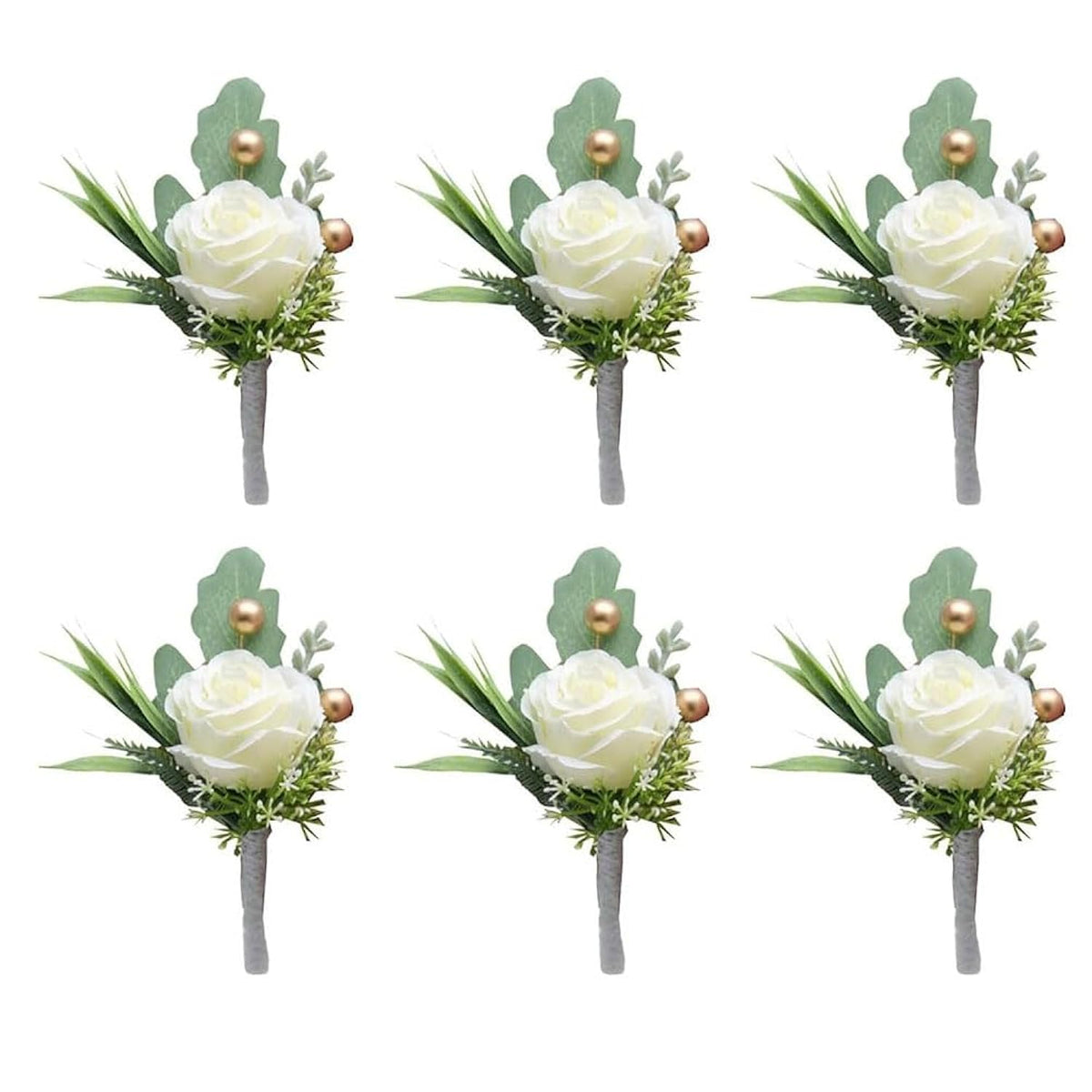 White Rose Boutonniere For Men Wedding Set Of 6,Artificial Wedding Flower Boutonnieres With Pins For Groom And Best Man Wedding Anniversary Celebration,Prom,Party,Home Decoration (6)