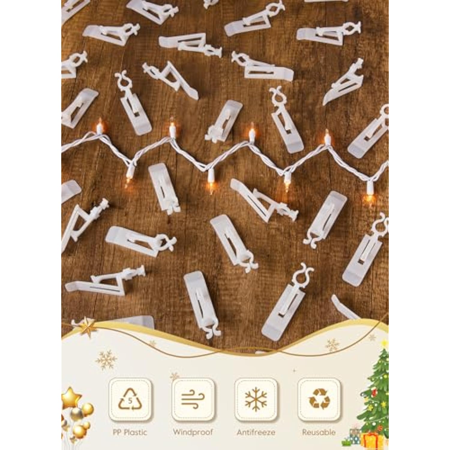 All In One Christmas Light Clip, Universal Gutter And Shingle Clip For C7, C9 And Mini Lights, 100 Pack