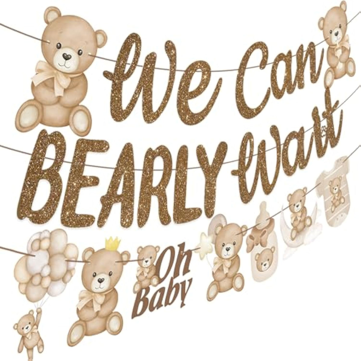 We Can Bearly Wait Baby Shower Banner 3Pcs Teddy Bear Party Banner Bear Baby Shower Decorations Gender Reveal Party Supplies Teddy Bear Theme Cutouts For Birthday