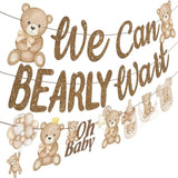 We Can Bearly Wait Baby Shower Banner 3Pcs Teddy Bear Party Banner Bear Baby Shower Decorations Gender Reveal Party Supplies Teddy Bear Theme Cutouts For Birthday