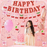 43 Pcs Cherry Party Decorations, Happy Birthday Banner With Cute Cherries Hanging Swirls, Summer Fruit Theme Cherry Party Decorations For Wedding Birthday Bridal Shower Baby Shower