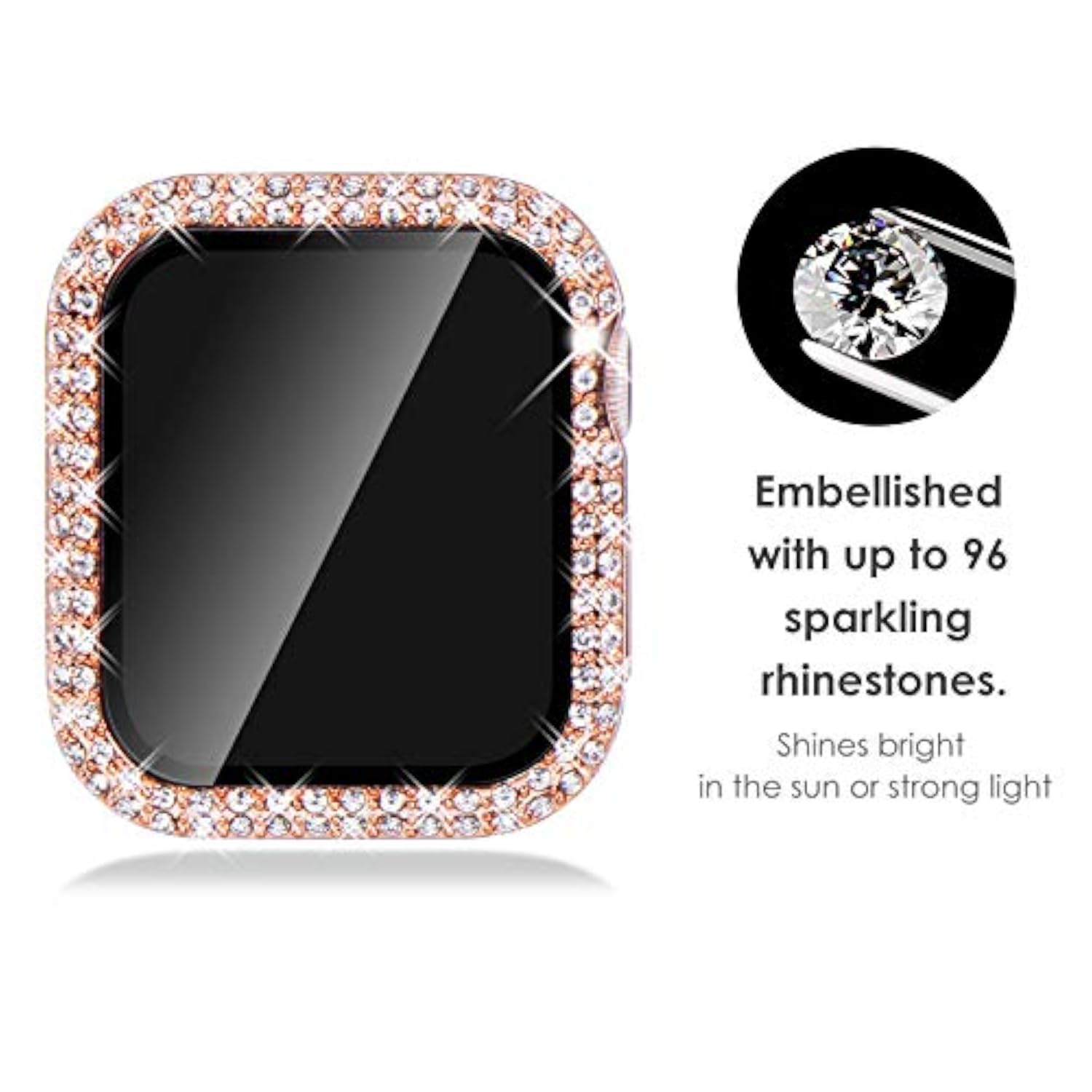 Luxury Bling Case for Apple Watch Series 11 10 42mm, Double Row Sparkling Crystals Premium Jewelry Bumper, Slim Protective Frame Cover for Women, Rose Gold/Clear