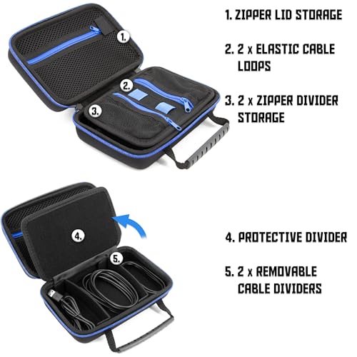 Hard Shell Electronics Organizer Travel Case With 2 Adjustable Cable Bag Dividers, 3 Zipper Pouches And Elastic Cable Loops - Compact And Protective Charger & Travel Cord Organizer