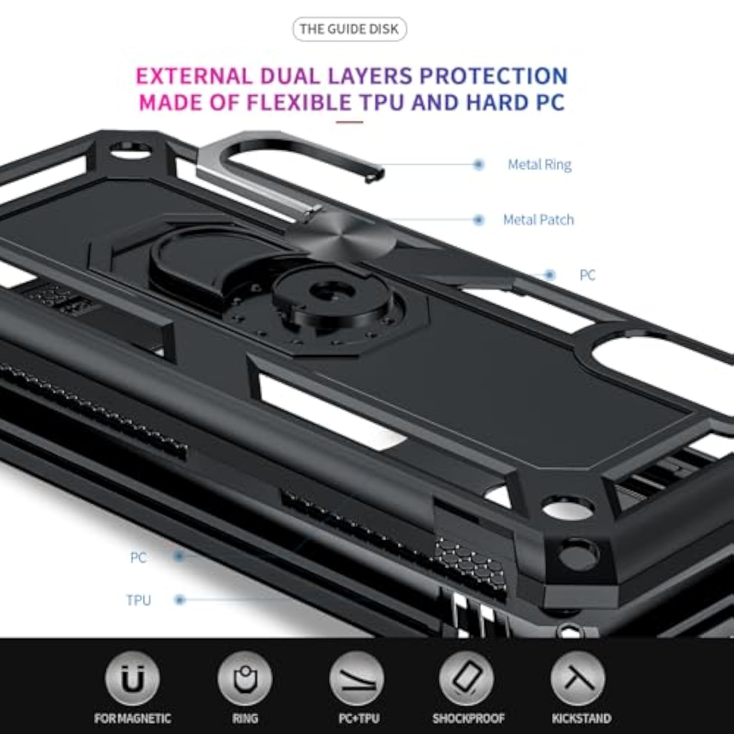 For Samsung Galaxy A10E-Phone Case: Galaxy A10E Case With Screen Protector And Camera Lens Protector, Military Heavy Duty Mobile Cell Case Covers Magnetic Ring Stand Para A 10E Sm102U Boys, Black