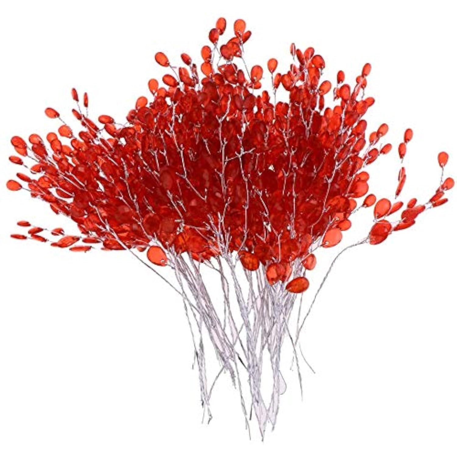 50Pcs Artificial Flower Stem With Crystal Acrylic Beads Water Drop Diamante Flower Branches For Home Wedding Decor - Red