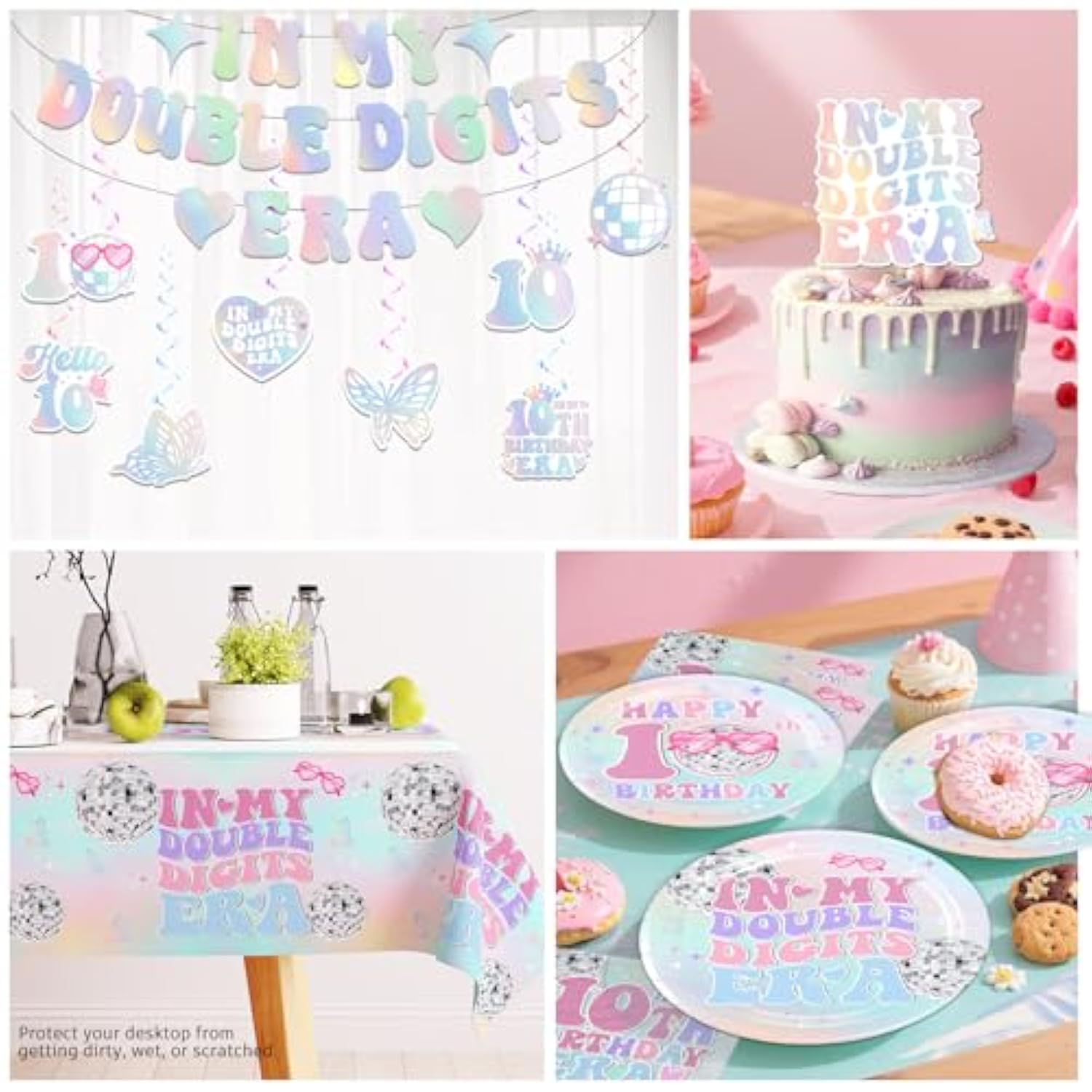 10th Birthday Party Tableware Set: "In My Double Digits Era" - Serves 25