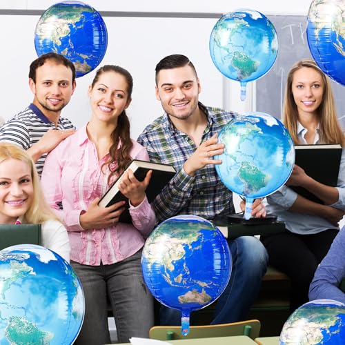 12 Pcs Space Balloons 22 Inch Large 4d Galaxy Planet Balloons World Map Globe Inflatable Earth Outer Space Party Decorations for Travel Theme Party Birthday(Earth)