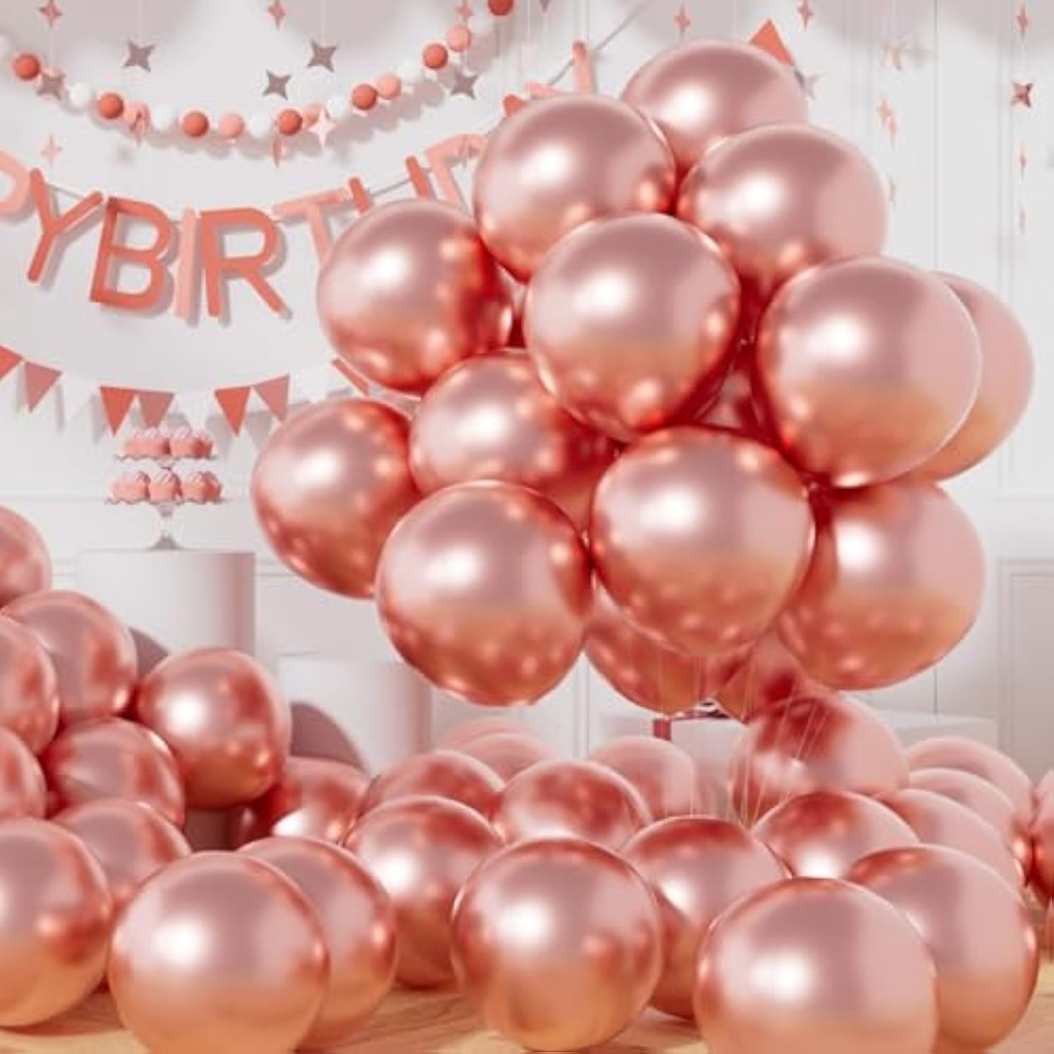 Party Balloons 50 Pcs 12 Inch Rose Gold Metallic Chrome Helium Shiny Latex Thicken Balloon Perfect Decoration For Wedding Birthday Baby Shower Graduation Christmas Carnival