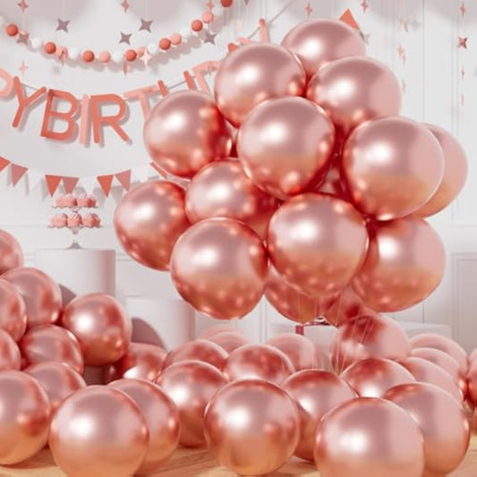 Party Balloons 50 Pcs 12 Inch Rose Gold Metallic Chrome Helium Shiny Latex Thicken Balloon Perfect Decoration For Wedding Birthday Baby Shower Graduation Christmas Carnival