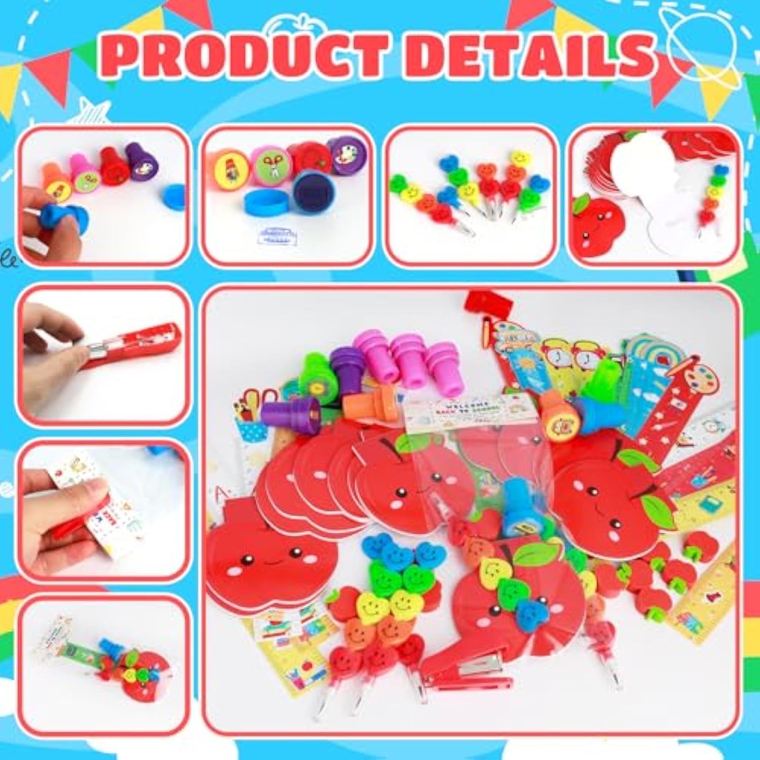 170 Pcs Back To School Gifts For Students First Day Of School Party Favors Stationery Set Supplies For Classroom Gifts, Pencils Notepads Bookmarks Rulers Erasers Stampers Treat Bags Rewards Prizes