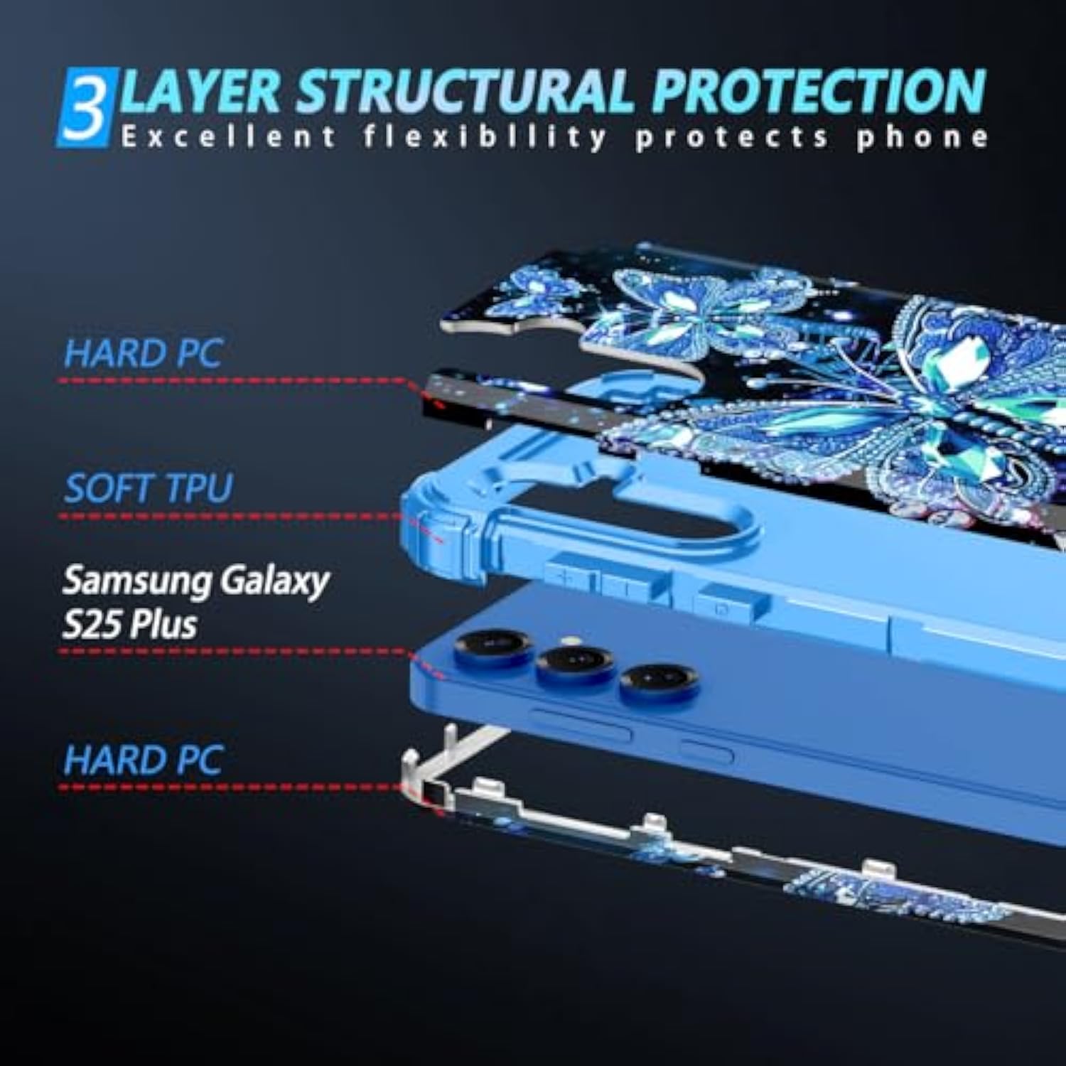 Galaxy S25 Plus 5G Case, Glow in the Dark, Shockproof, Hard Bumper + Soft Silicone