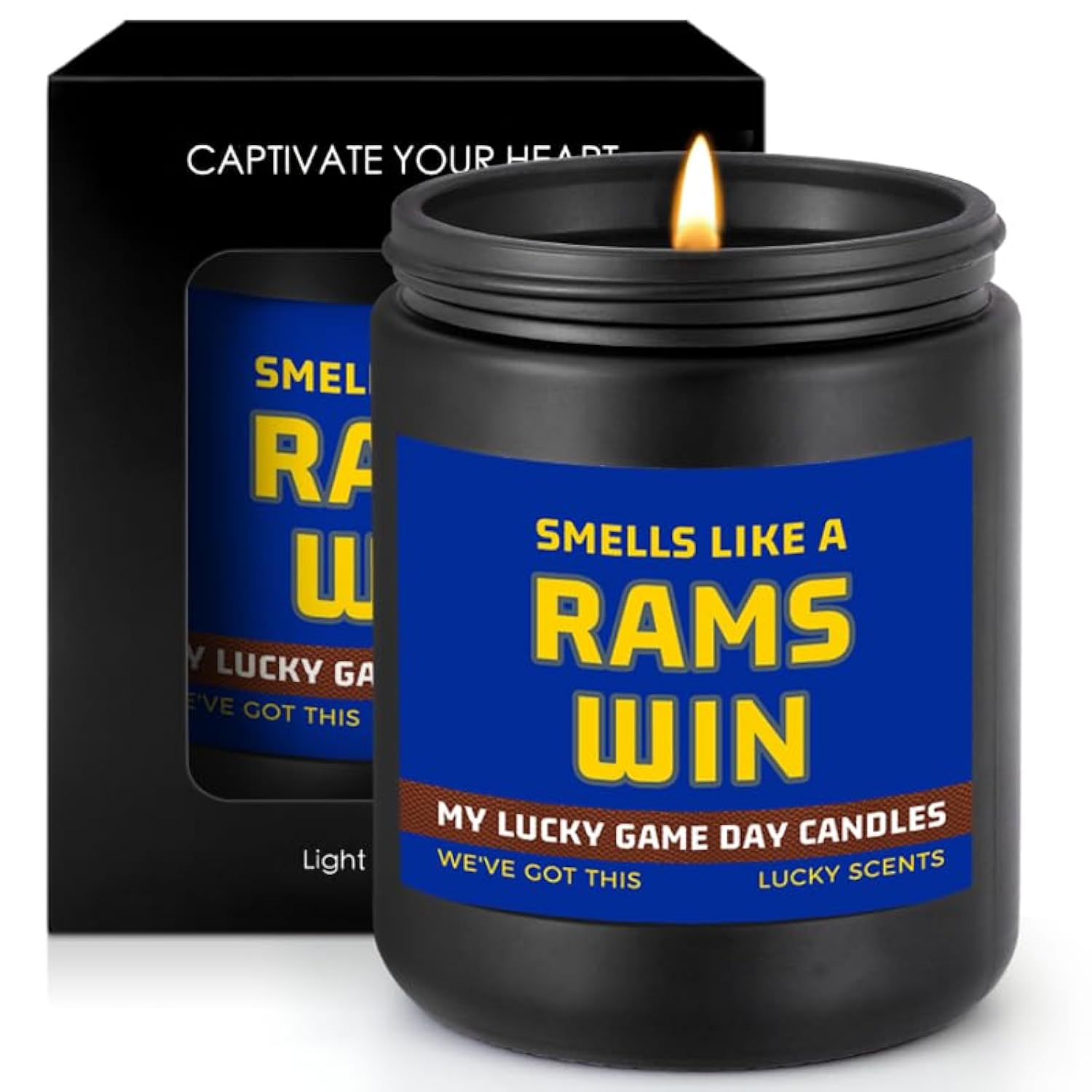 Smells Like A Rams Win Scented Candle Football Themed Merch Fan Shop Men Women Sport Stuff Gear Decor Team Accessorie Hustband Father Day Dad Guy Happy Birthday Valentine'S Funny Cool Funny Gift Ideal