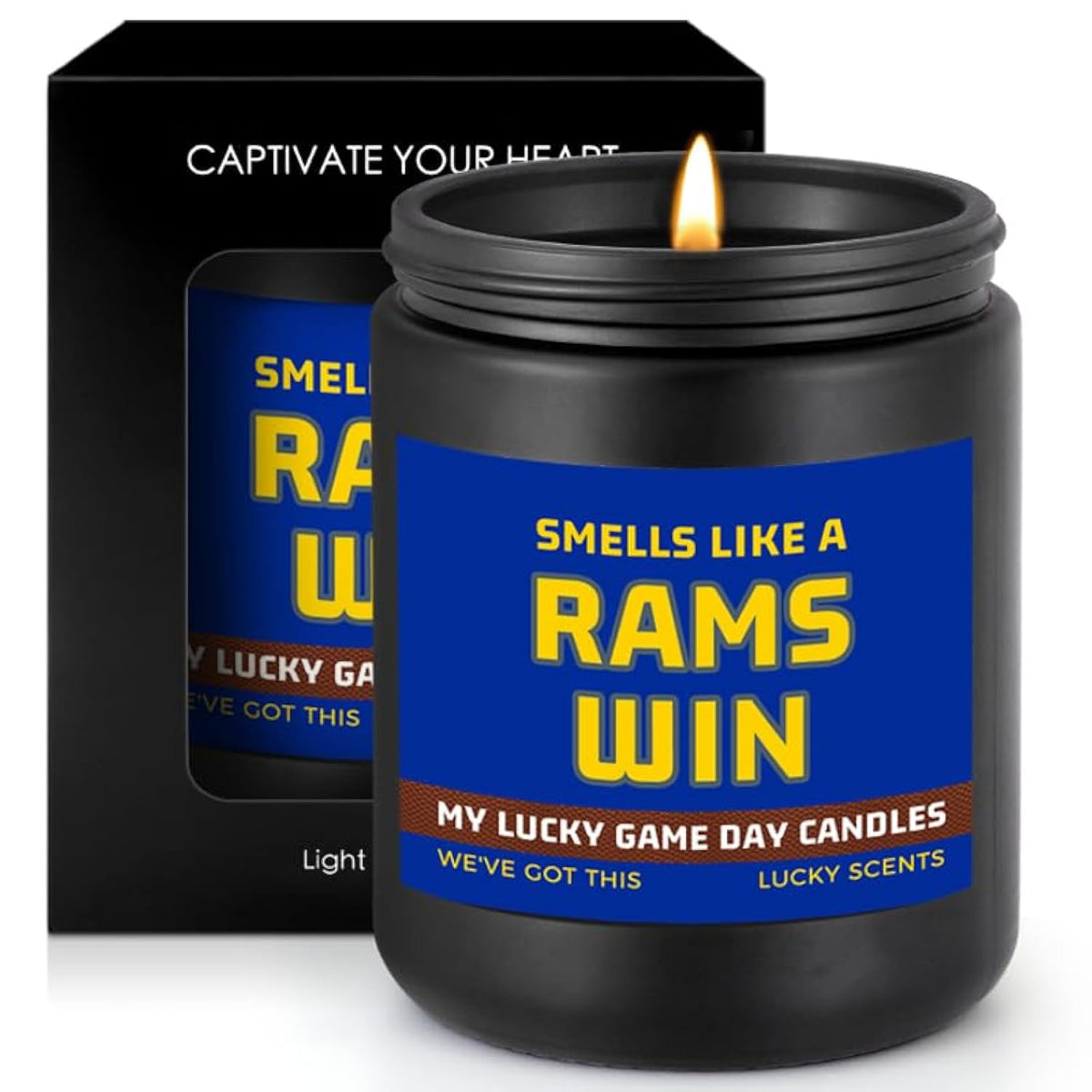 Smells Like A Rams Win Scented Candle Football Themed Merch Fan Shop Men Women Sport Stuff Gear Decor Team Accessorie Hustband Father Day Dad Guy Happy Birthday Valentine'S Funny Cool Funny Gift Ideal