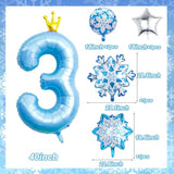 Frozen 3rd Birthday Decor Blue Number 3 Balloon Snowflake Winter Party Set