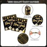 82 Pcs New Years Eve Party Supplies 2026 Set - Black Gold Happy New Year Decorations Kit, Including New Year Plates Napkins Cups Tablecloth and Banner for 2026 Happy New Years Party Decor Supply Favor
