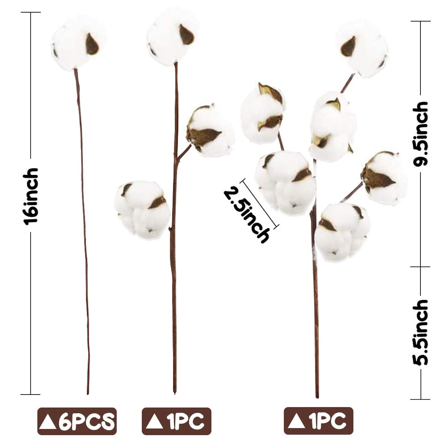 Cotton Stems 8 Packs With 15 Bolls, Natural Dried Flowers Cotton Sprigs For Vase Fillers And Floral Arrangements - Fall Decorations And Diy Crafts