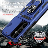 Samsung Galaxy S25 Plus Case with Slide Camera Cover HD Screen Protector, Military Grade Drop Tested, Magnetic Ring Holder Kickstand Protective Phone Case for Galaxy S25+ Plus 5G 2025, Navy Blue