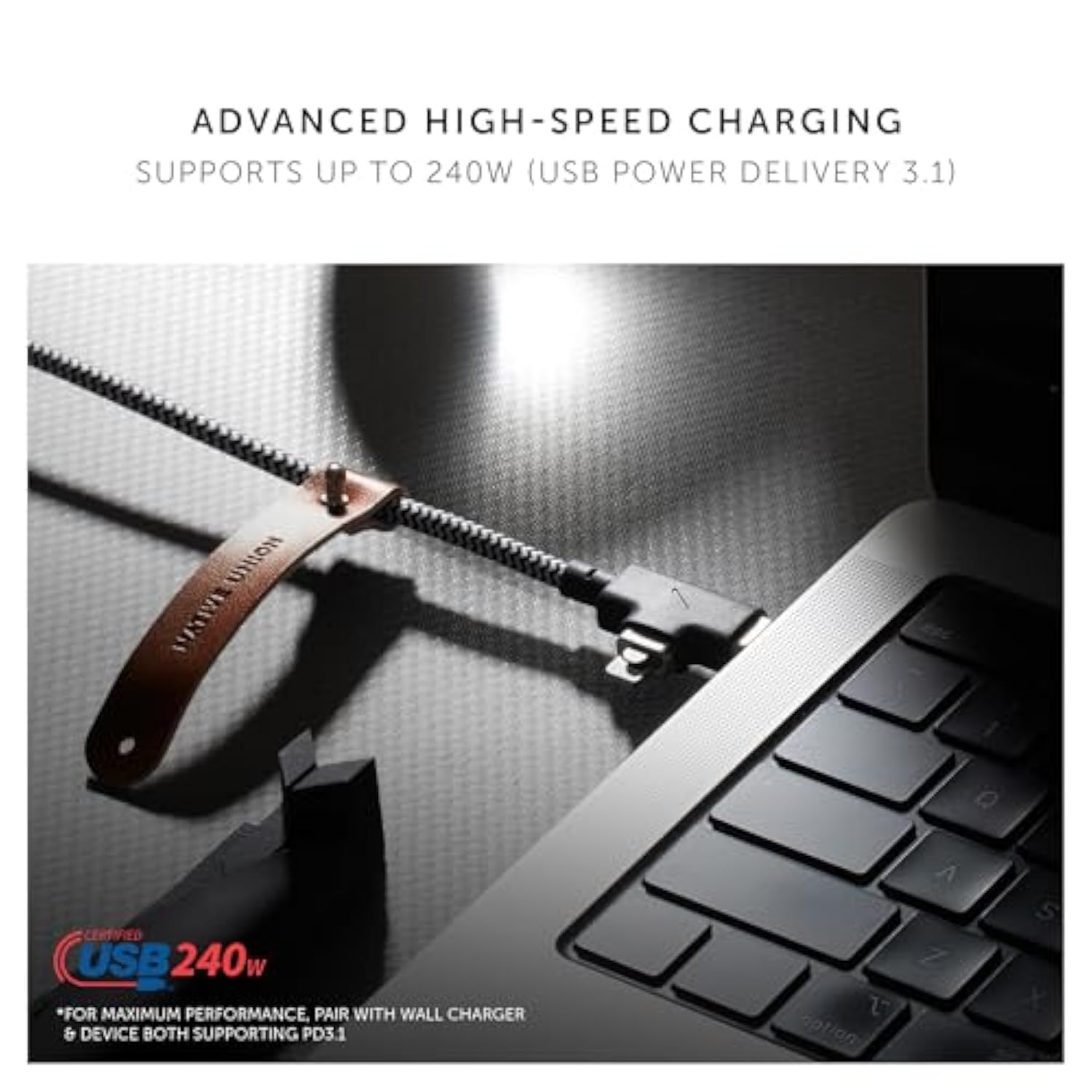 Native Union Belt Cable Duo Pro 240W – 8ft Ultra-Strong Braided Universal Charging Cable – Made with Recycled Materials – 2-in-1 MFi Certified Connectors for Lightning & Type-C Devices (Zebra)