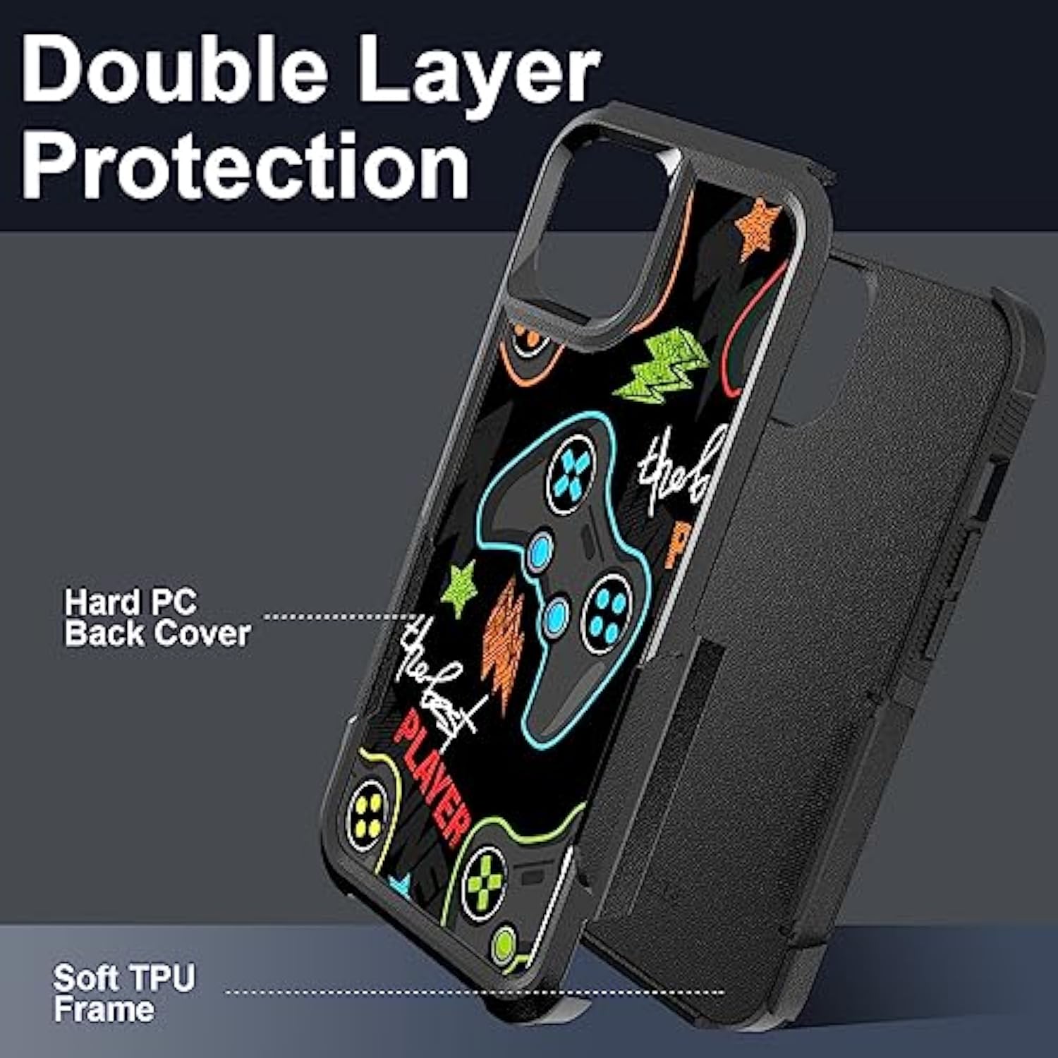Case For Iphone 13, Gaming Controller Video Game Player Pattern Shock-Absorption Hard Pc And Inner Silicone Hybrid Dual Layer Armor Defender Case For Iphone 13 (6.1 Inch)