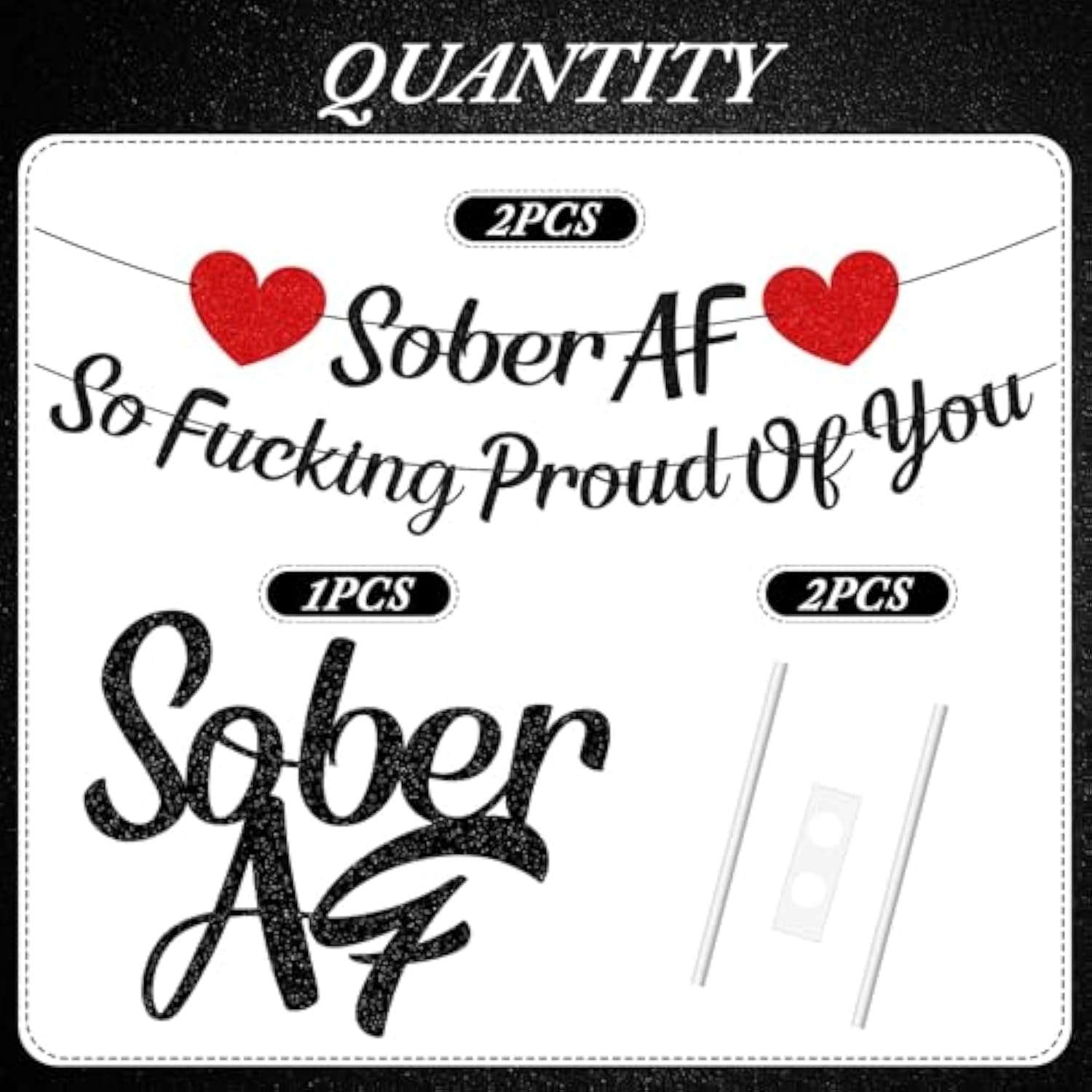 So Fucking Proud Of You Banner - No-Diy You Did It Banner Sober Af Cake Topper Decorations Glitter Black Happy Soberversary Party Supplies Sobriety Recovery Party Decor Sobriety Gift For Men