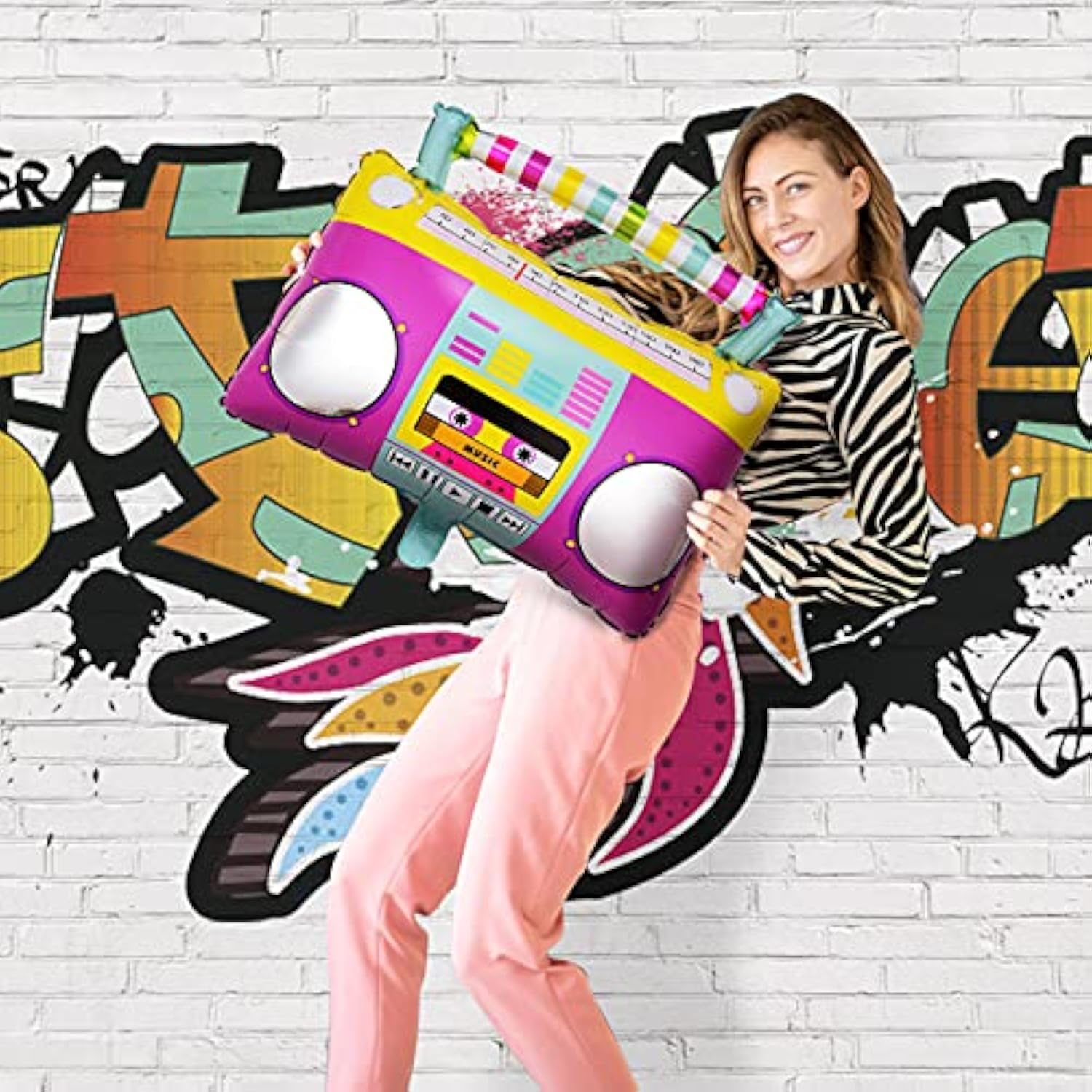 8 Pcs Roller Skate Rainbow Balloons Inflatable Radio Boombox Props For 80S 90S Party Decorations Retro Theme Hip Hop Birthday Party Back To The 80S 90S Decorations