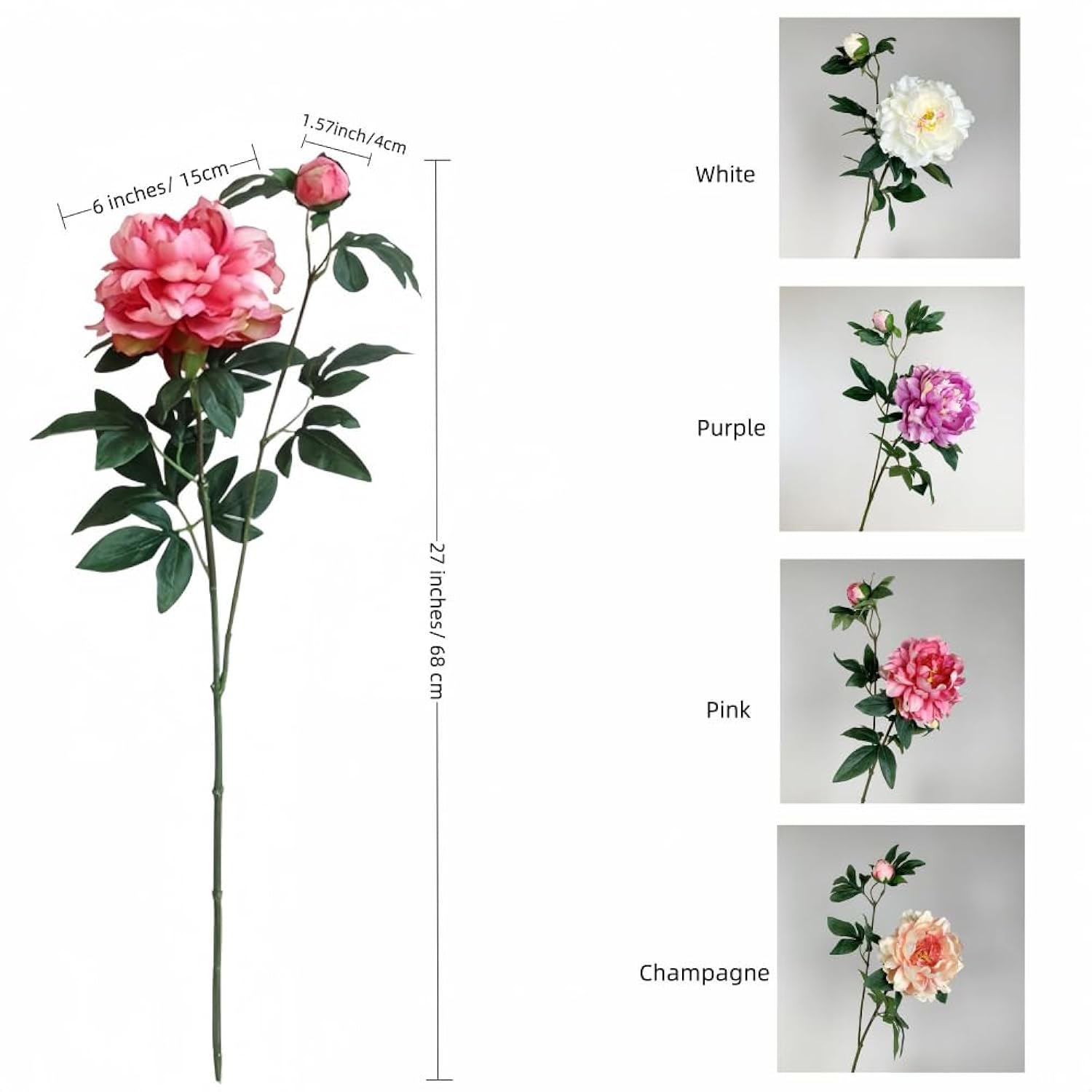 3 Pieces Peonies Artificial Flowers,Silk Flowers With Stems,27" Winter Flowers Artificial For Decoration,Long Stem Artificial Flowers For Tall Vase,Wedding Table Centerpiece Party Decor(Red)