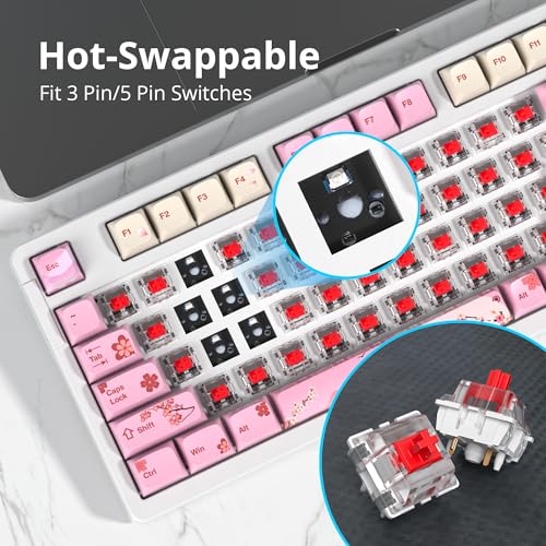96% Wired Mechanical Gaming Keyboard,Gasket Structure Rgb Backlit Keyboard,98 Key Hot Swappable Keyboard With Control Knob,Nkro Compact Keyboards With Number Pad For Win/Mac(98 Flower)